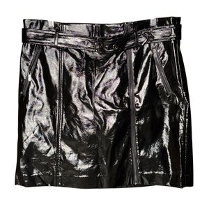 KARL LAGERFELD PARIS Faux Black Patent Leather Mini Skirt Size 14 NWT